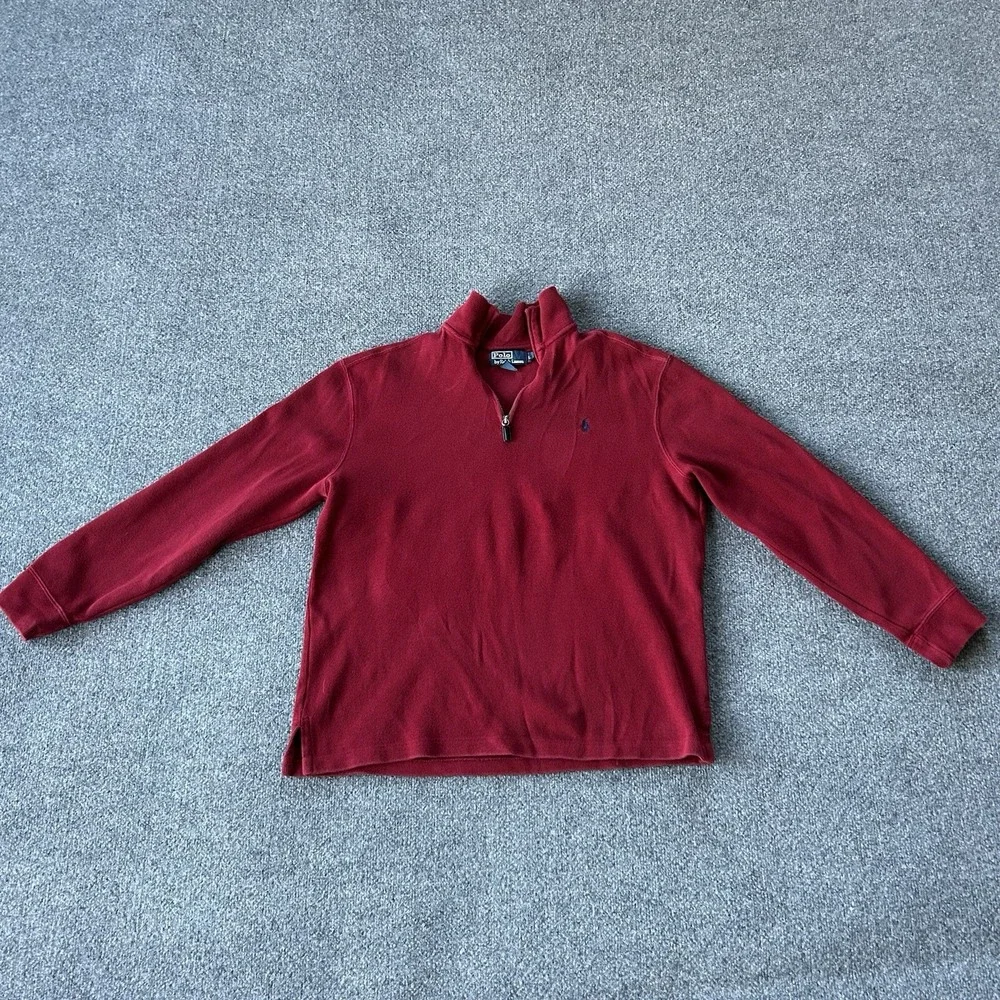 Polo Ralph‎ Lauren Shirt Mens Large Red Pullover 1/4 Zip Vintage Rib Knit Jumper